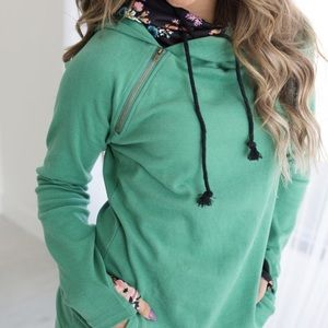 Green Ampersand Ave Hoodie w Floral Details